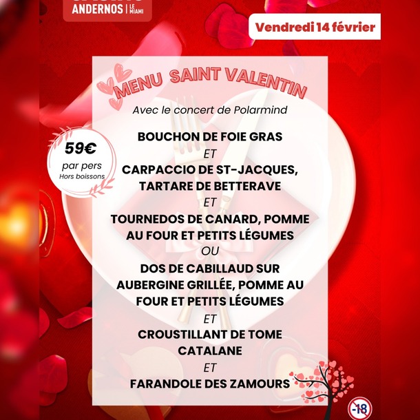 Menu de la Saint-Valentin - Casino d'Andernos